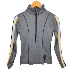 PINK WOMEN'S GRAY HALF ZIP-UP ACTIVE SWEATSHIRT TOP SIZE XS , SLEEVE THUMBHOLES